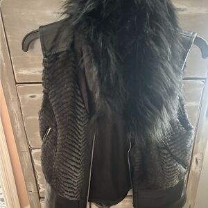 Guess Black Teddy Jacket with Plush Fur Trim